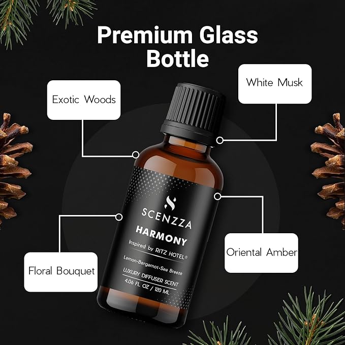 Harmony Diffuser Scent Inspired by The Ritz Carlton, Fresh Coastal Fragrance with Jasmine, Bergamot & Lemon, Luxury Scent Suitable for Ultrasonic and Waterless Diffusers - 120 Ml, 4.06 Fl Oz
