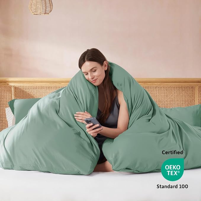 Nestl Full Duvet Cover Set with Comforter Insert - Sage Green 4 Piece 80x90 Duvet Cover & 2 Pillow Shams with White Quilted Down Alternative Comforter, Ultra Soft, All Season