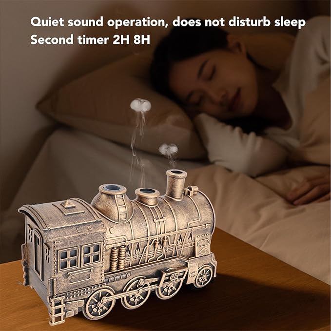 Humidifiers for Bedroom, 300ml Dual Mist Essential Oil Diffuser with Timer Train Shaped Aromatherapy Diffuser for Bedroom, Office and Desktop
