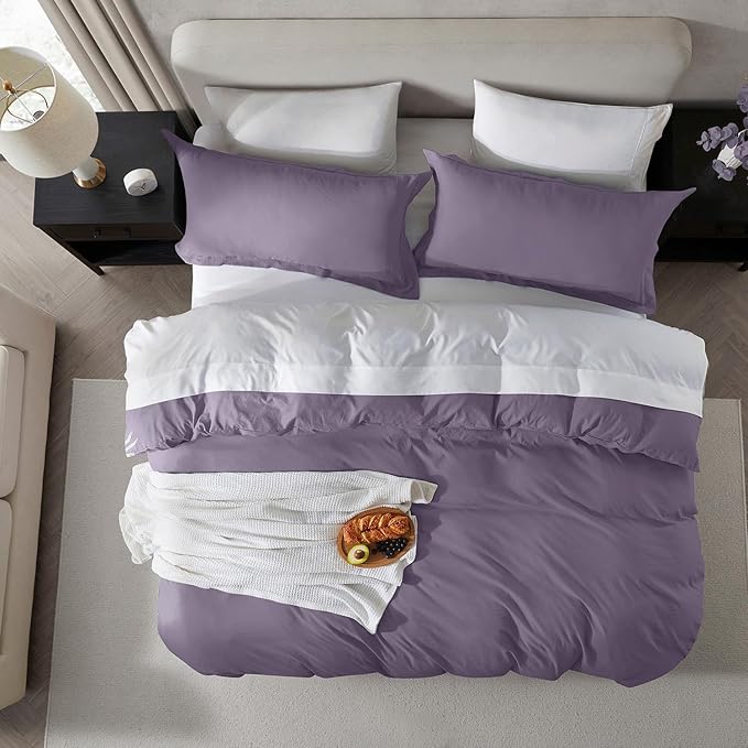 Nestl Grayish Purple Duvet Cover Queen Size - Soft Double Brushed Queen Duvet Cover Set, 3 Piece, with Zipper Closure, 1 Duvet Cover 90x90 inches and 2 Pillow Shams