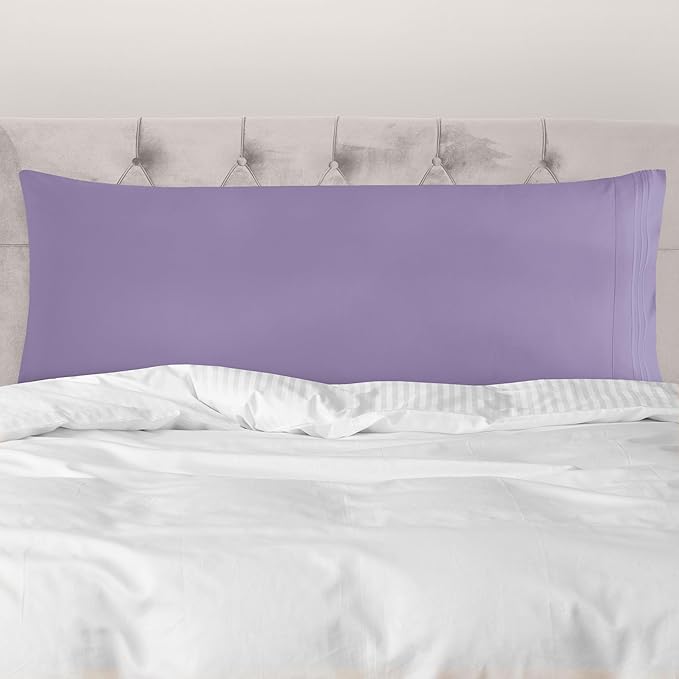 Mocassi 1-Piece Premium Body Pillowcase 1800 Series Hotel Quality Microfiber - Soft and Breathable with 3-Line Embroidery Wrinkle and Stain Resistant, Easy Care, 21" x 54", Lavender