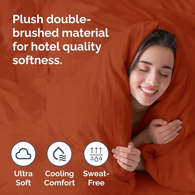 Duvet Cover Queen Size Set - Extra Soft Queen Duvet Cover 90" x 90" with 2 Pillow Shams - Hotel Luxury, Easy Care & Fade Free w/ Zipper Closures & Ties - All Season, Comfy & Breathable (Terracotta)