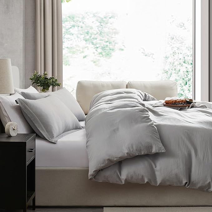 Nestl Twin Duvet Cover Set - Soft Double Brushed Light Grey Duvet Cover Twin/Twin XL, 2 Piece, with Zipper Closure, 1 Duvet Cover 68x90 inches and 1 Pillow Sham