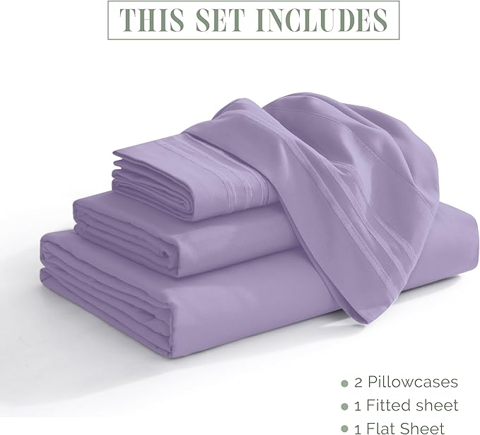 Elegant Comfort Luxury 1500 Premium Hotel Quality Microfiber 4-Piece Sheet Set - Soft, All Around Elastic 18-24 Inches Deep Fitted Sheet - Extra Deep Pocket Sheets, Twin/Twin XL, Lavender