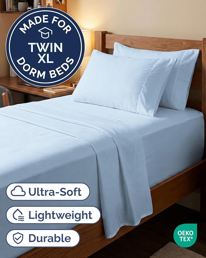 Extra Deep Twin XL Sheet Set - 4 Piece Breathable and Cooling Sheets - Hotel Luxury Bedding for Women, Men, Kids & Teens - Easy & Secure Fit - Soft and Wrinkle Free - Extra Deep Pockets - Light Blue