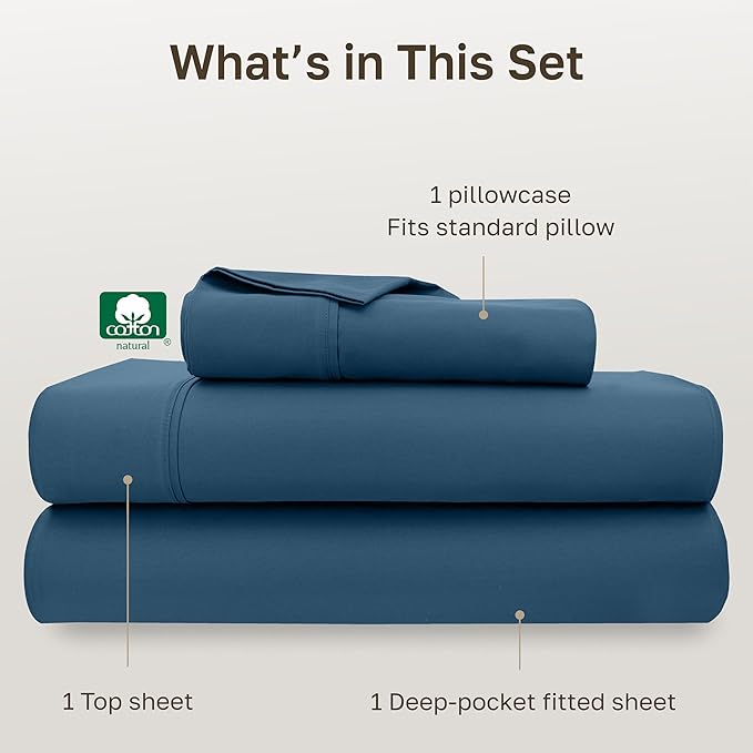 California Design Den Soft Twin Size 100% Cotton Sheet Sets, 400 Thread Count Good Housekeeping Award Winner, Silky Sateen Weave, Long Staple Cotton Twin Bed Sheet Set - Peacock Blue