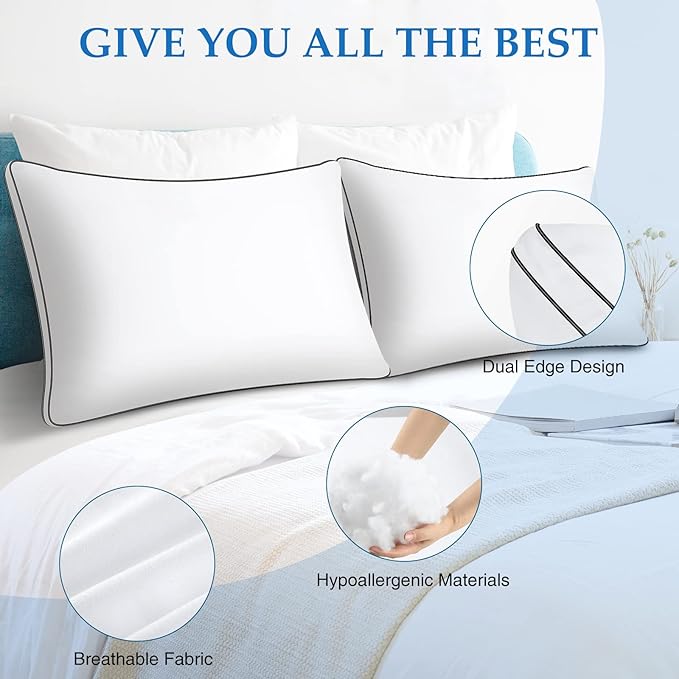 DolceLuna Pillows Queen Size Set of 2, Bed Pillows for Sleeping 2 Pack, Queen Pillows Down Alternative Hotel Luxury Pillow for Side and Back Sleepers, Soft & Comfortable