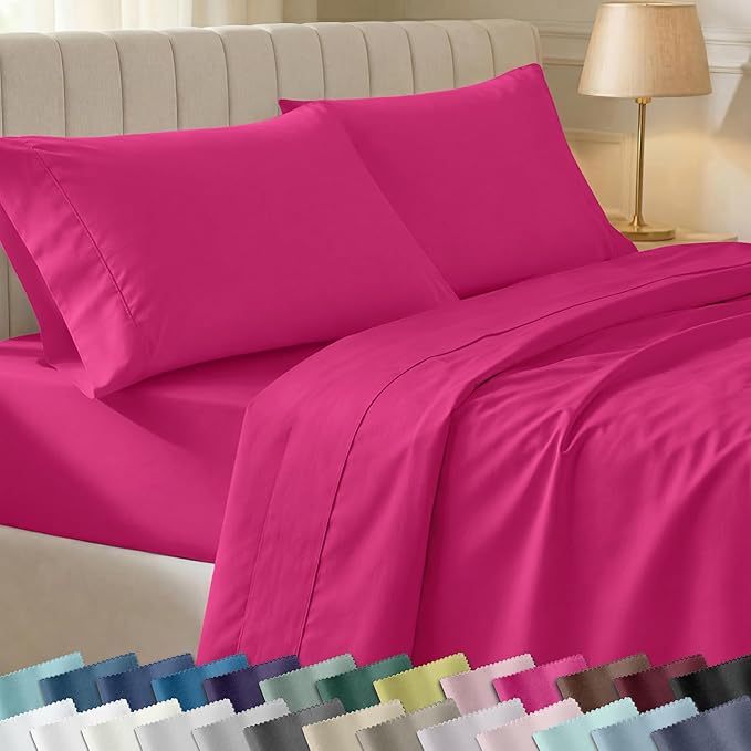 California Design Den Soft Twin XL 100% Cotton Sheet Sets, 400 Thread Count Good Housekeeping Award Winner, Silky Sateen Weave, Long Staple Cotton Twin XL Bed Sheet Set - Hot Pink