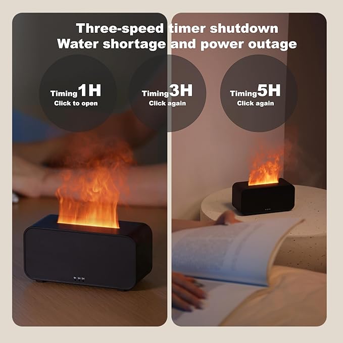 Mini Humidifier with LED Flame, Multiple Color Modes, 120 ml, Essential Oil Humidifier with Timer Adjustment and Waterless Auto Shut-Off for Home, Bedroom and Office(White)