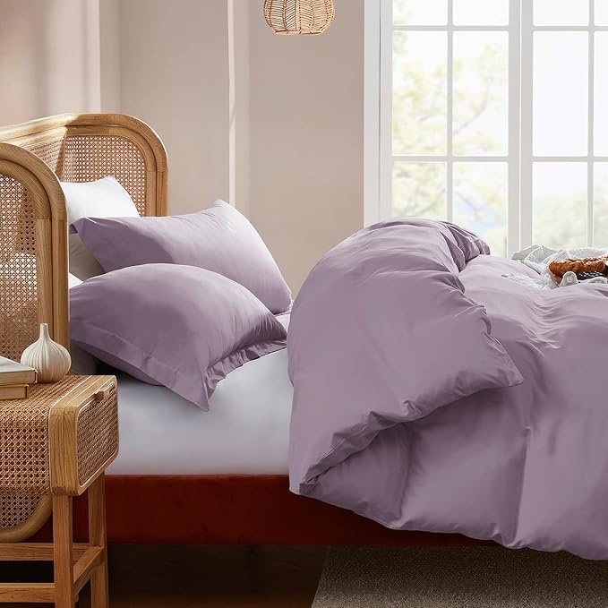 Nestl Full Duvet Cover Set with Comforter Insert - Dusty Purple 4 Piece 80x90 Duvet Cover & 2 Pillow Shams with White Quilted Down Alternative Comforter, Ultra Soft, All Season