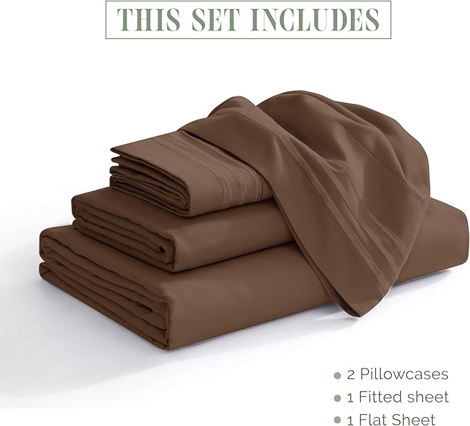 Elegant Comfort Luxury 1500 Premium Hotel Quality Microfiber 4-Piece Sheet Set - Soft, All Around Elastic 18-24 Inches Deep Fitted Sheet - Extra Deep Pocket Sheets, Full, Taupe