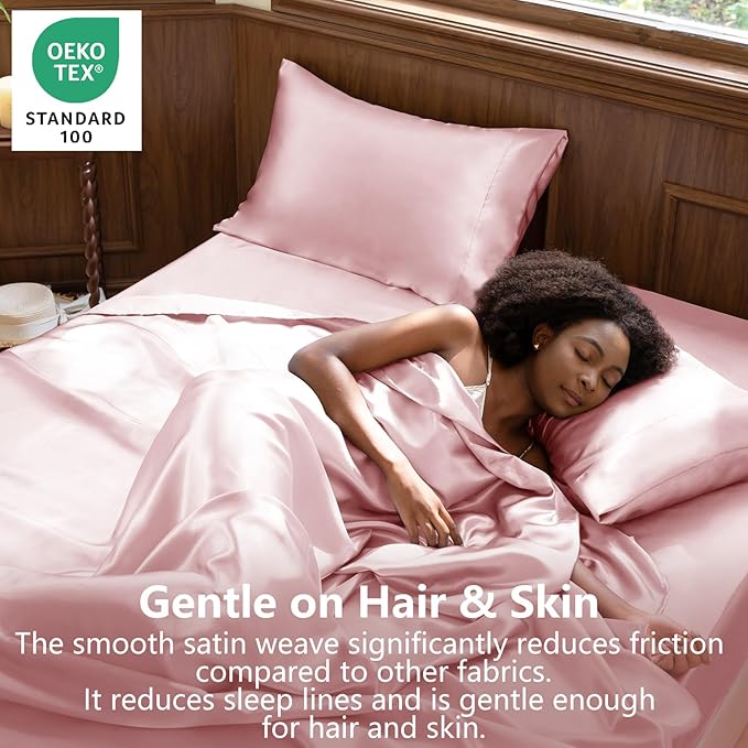 CozyLux Satin Sheets King Size Sheet Set - 6 Piece Silky King Sheets, Luxury Dirty Pink King Bed Set with Smooth and Soft Microfiber, Includes 1 Fitted Sheet, 1 Flat Sheet and 4 Pillowcases