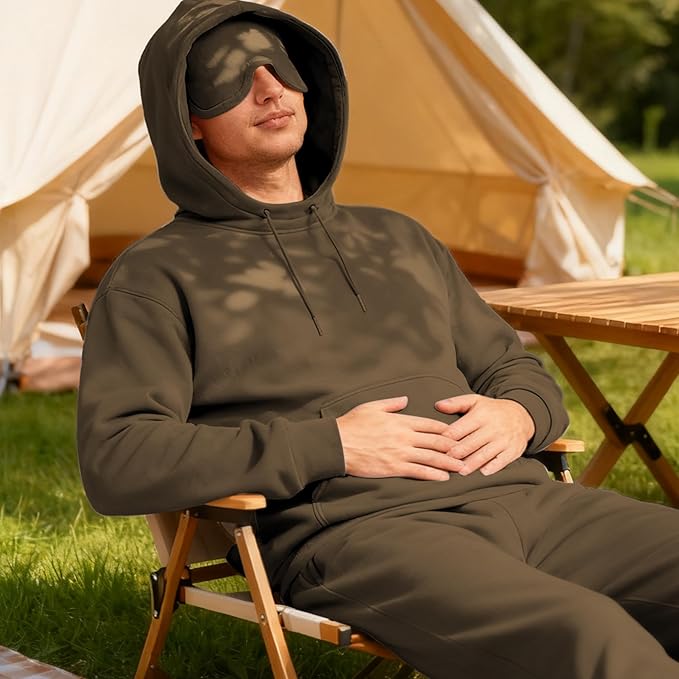 Ainangua Mens Oversized Pullover Essentials Hoodie with Eye Mask Built In Comfor Airplane Mode Travel Sleep Wearable Blanket