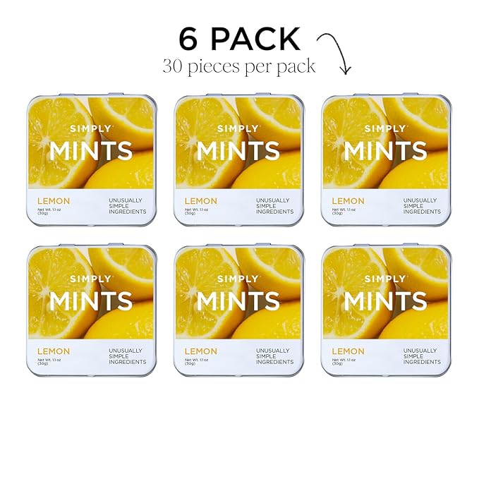 SIMPLY MINTS Natural Lemon Hard Candy, 6 Pack (180 Pieces), Tart and Tangy| Aspartame-Free, Sorbitol-Free, Xylitol-Free, Vegan, Kosher, Non-GMO