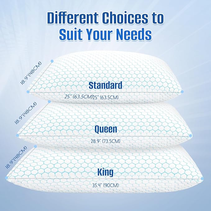 CushyOasis Shredded Memory Foam Pillow for Sleeping, Cooling Bed Pillows Set of 2, Adjustable Pillows for Side, Back, Stomach Sleepers with Washable Pillowcase (Queen Size, Blue)