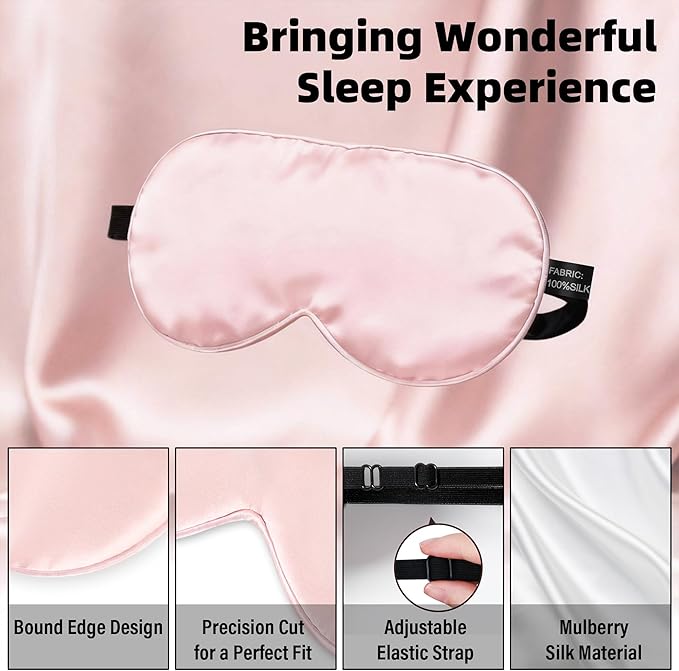 Silk Sleep Eye Mask for Kids, 100% Real Natural Pure Silk Sleeping Masks, Blindfold Sleep Eye Cover with Adjustable Strap, Soft & Lightweight Night Eyeshade for Boys Girls Teens (Pink)