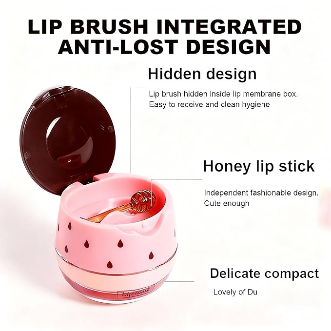 6 PCS Honey Lip Mask, Strawberry & Watermelon & Coconut & Cherry & Apple Lime Lip Sleeping Mask Propolis Moisturizing Lip Balm with Stick, Nourish Repairs And Prevents Chapped Lips (6 Flavors)
