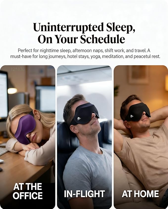 Sleep Mask for Side Sleepers: Lash Extensions 3D Contoured Eye Mask – Airplane Travel Essential, Zero-Pressure Light Blackout Eye Mask for Women – Soft Night Blindfold for Long Flights (Purple)
