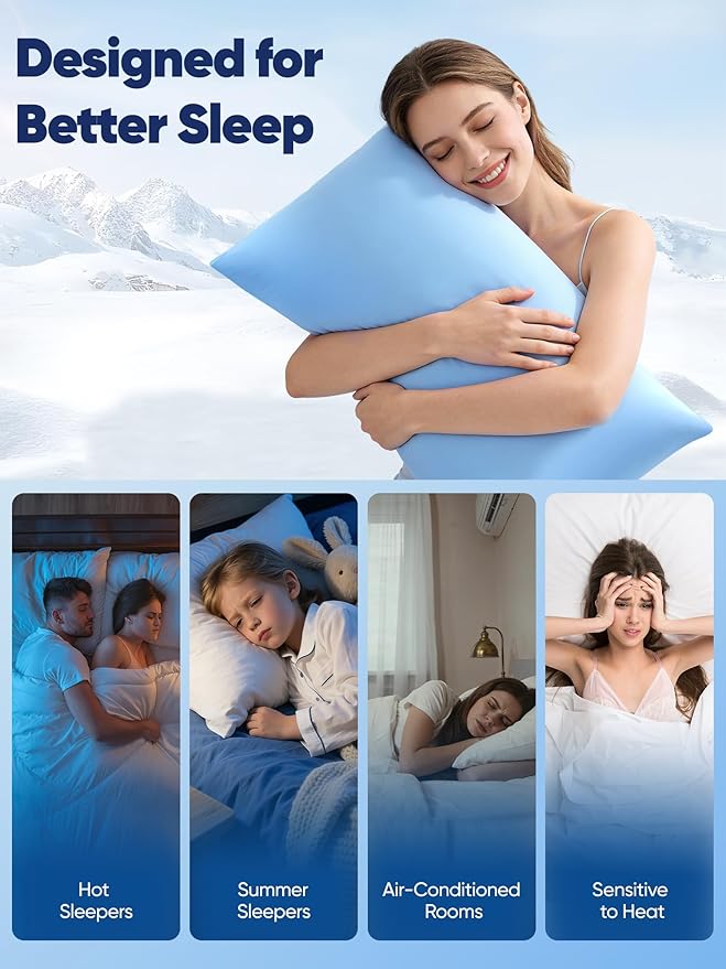 Avolare Cooling Pillow Cases Queen Size Set of 2,Arc-Chill 3.0 Cool Pillowcases for Hot Sleepers(Q-Max>0.5),Breathable&Stretchy Fabric,Softer Than Silk,Zipper Pillow Cases,Blue