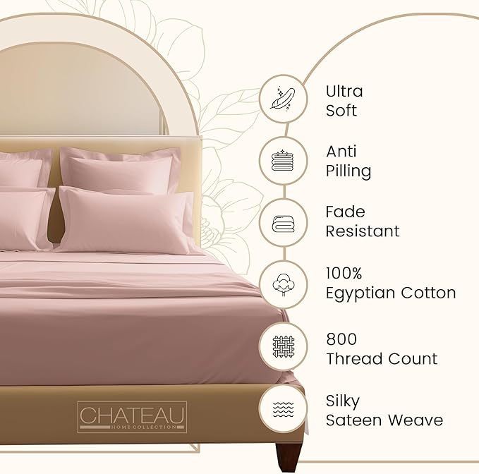 100% Cotton Sheets For Sateen Weave Twin Bed, 800TC Fully Elasticated Twin Fitted Sheet & Pillowcase Set, 15" Deep Pocket Sheets Machine Washable, Naturally Cool & Breathable - Sepia Rose