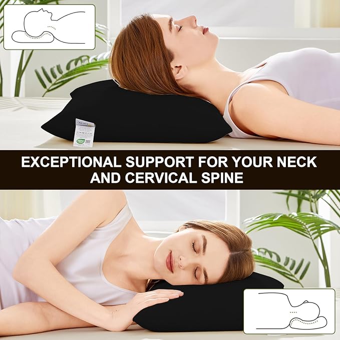MIOTO Organic Buckwheat Pillow for Sleeping with Dual-Layer Pillowcase and Extra Tartary Buckwheat Hulls, Adjust Height and Firmness, Neck Support Pillow for Back and Side Sleepers 14"x20", Black