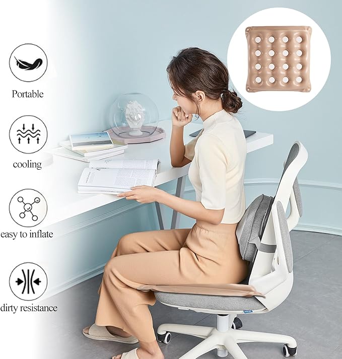 2 PCS Inflatable Seat Cushions, Pressure Relief Waffle Cushion for Pressure Sores Chair, Comfortable Long Sitting Air Cushion, Tailbone, Sciatica Pain Relief, Fit for Office Chair and Wheelchair use