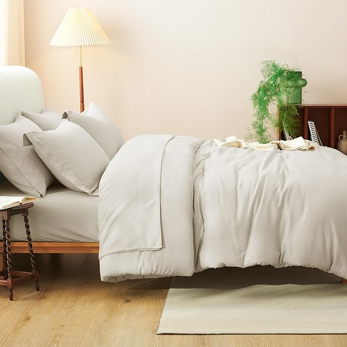 CozyLux Oversized King Comforter Set Beige, 7 Pieces Bed in a Bag Comforter Set with Sheets, Soft Bedding Sets with Down Alternative Comforter, Fitted Sheet, Flat Sheet, Pillow Shams and Pillowcases