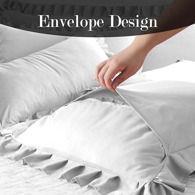Ruffle Pillow Cases Standard Size Set of 2 –Soft Wrinkle Resistant Brushed Microfiber Ruffled Pillowcases –Envelope Pillow Shams Cover Festive Gift for Hotels,Guest Rooms 20x26 Inch (White)