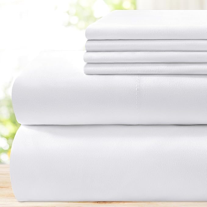 BYSURE Hotel Luxury Bed Sheets Set 6 Piece(California King, White) - Super Soft 1800 Thread Count 100% Microfiber Sheets with Deep Pockets, Wrinkle & Fade Resistant