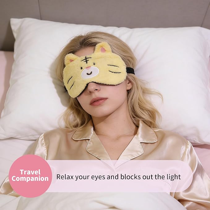 PERFECTSIGHT Sleep Eye Masks, Cute Sleep Eye Cover Lightweight Adjustable Eyeshade Mask Cover for Women Men Sleep Travel Nap, Yellow Tiger+Pink Kitty