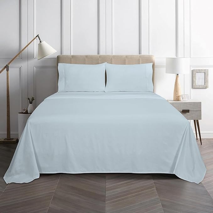 ROYALE LINENS Bamboo Viscose King Sheet Set - Cooling Bed Sheet Set - 1 Fitted, 1 Flat & 2 Pillowcase - Fits Up to 16" - Organic Viscose Derived from Bamboo - Bedding Sheet Set (King, Ballad Blue)