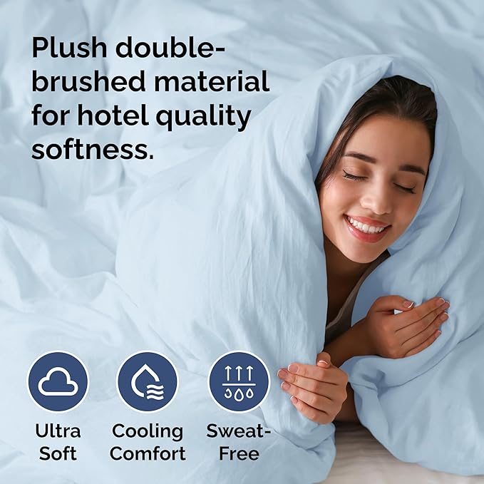 Duvet Cover Full Size Set - Extra Soft Full Duvet Cover 80" x 90" with 2 Pillow Shams - Hotel Luxury, Easy Care & Fade Free w/ Zipper Closures & Ties - All Season, Comfy and Breathable (Light Blue)