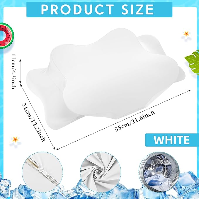Hahafelt Cooling Cervical Neck Pillowcase Cover (Only Pillow Case) Ergonomic Pillowcase with Zipper Breathable Contour Pillow Cover for Side Back Stomach Sleepers(White,Standard Size)