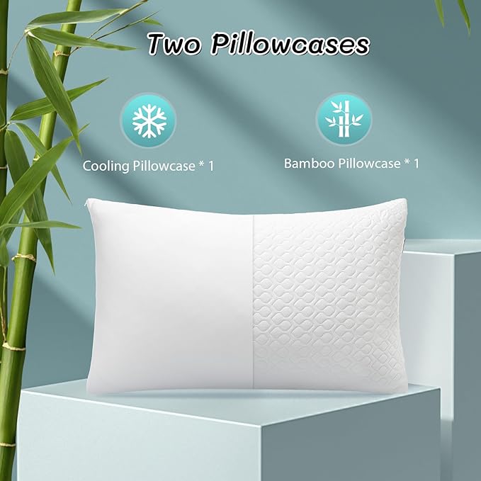 Rainmr Shredded Memory Foam Pillows for Sleeping, Adjustable Pillows King Size Set of 2, Good for Side, Back Sleeper with Washable Cooling Cover (White, King 2-Pack)