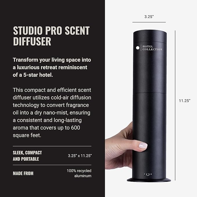 Hotel Collection-Studio Pro Essential Oil Diffuser-600 sq ft Coverage-Cordless & Portable with Remote-Cold-Air Diffusion Technology-Air Freshener-Black-Works Exclusively with Pro Pod Bottles
