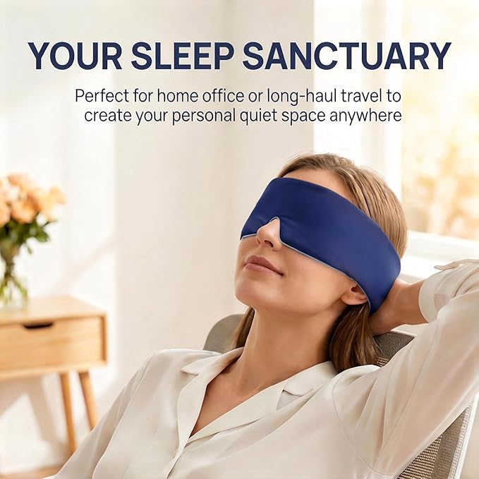 Sleep Mask for Side Sleepers, Zero Pressure Cloud-Like Comfort, Ear Coverage Design, Dual-Sided Cooling & Soft Bamboo Fiber, Silent Strap, Breathable Travel Sleep Mask, Thoughtful Gift for Men Women