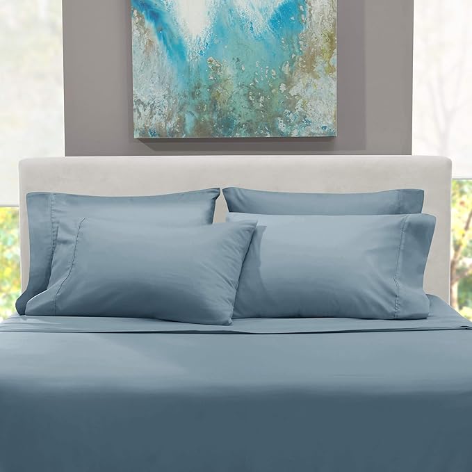 Hearth & Harbor Bed Sheets, Luxury Soft 6 Piece Bed Sheet Set Extra Deep Pocket Fitted Sheets Fits Mattress up to 21", Double Brushed Bedding Sheets & Pillowcases, Twin XL, Soft Blue