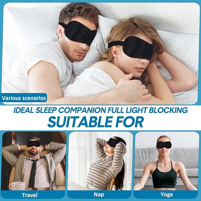Chicingyou 50 Pack Moisture Chamber Glasses for Dry Eyes, 3D Contoured Sleep Mask for Dry Eyes Soft Black Moisture Goggles Reusable Eye Sleep Eyemask with Adjustable Strap for Men Women