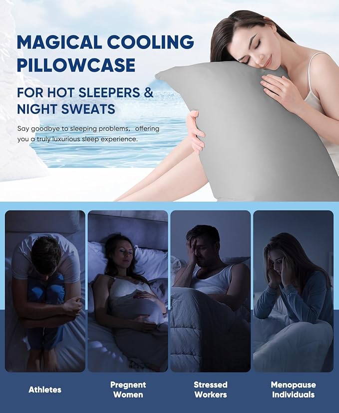 LUXEAR Cooling Pillow Cases King Size, 2 Pack Stretch Arc-Chill Q-max 0.55 Cool Pillowcases, Double-Sided Cooling Design, Protecting Hair & Skin, Gifts for Women & Men, Hot Sleeper, Night Sweat -Gray