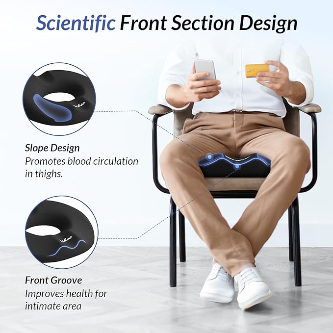 ZIKEE Donut Pillow Seat Cushion for Tailbone Pain, Hemorrhoid Pillow with Pressure Relief Hole & Thigh Slope Design for Postpartum & Post Surgery Sitting Relief, Donut Seat Cushion for Office & Home