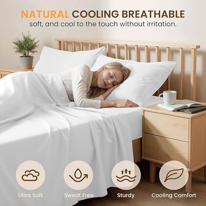 Queen Size 4 Piece Sheet Set - Comfy Breathable & Cooling Bed Sheets Set, Soft and Wrinkle Free, Deep Pockets, Easy & Secure Fit, Hotel Luxury Bedding for Women, Men - Oeko-Tex - White