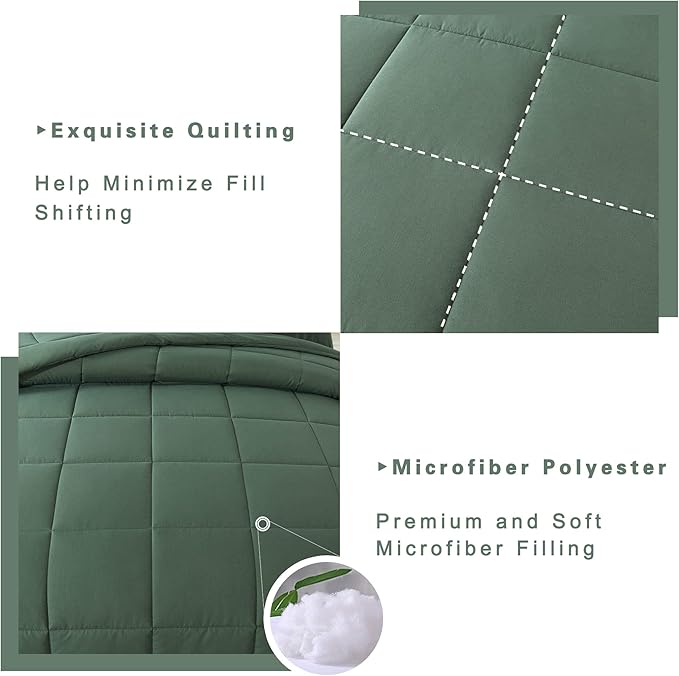 DOWNCOOL Full Size Comforter Sets -All Season Bedding Comforters Sets with 2 Pillow Cases -3 Pieces Bed Set Down Alternative Comforter Set -Sage Green Bedding Sets Full(82"x86")