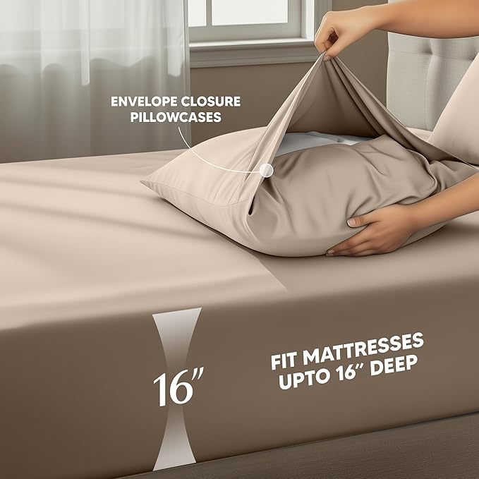 Utopia Bedding King Size Sheet Set – 4 Piece Bed Sheets, Soft and Breathable Microfiber, Includes 1 Fitted Sheet, 1 Flat Sheet and 2 Pillowcases – Oeko Tex (Beige)