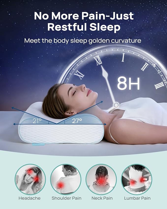 Releep Memory Foam Neck Pillow for Pain Relief – Adjustable Contour (4 Heights), Portable & Washable – Travel Pillow for Airplane, Car, Hiking (15.7” x 11”) – No Storage Bag