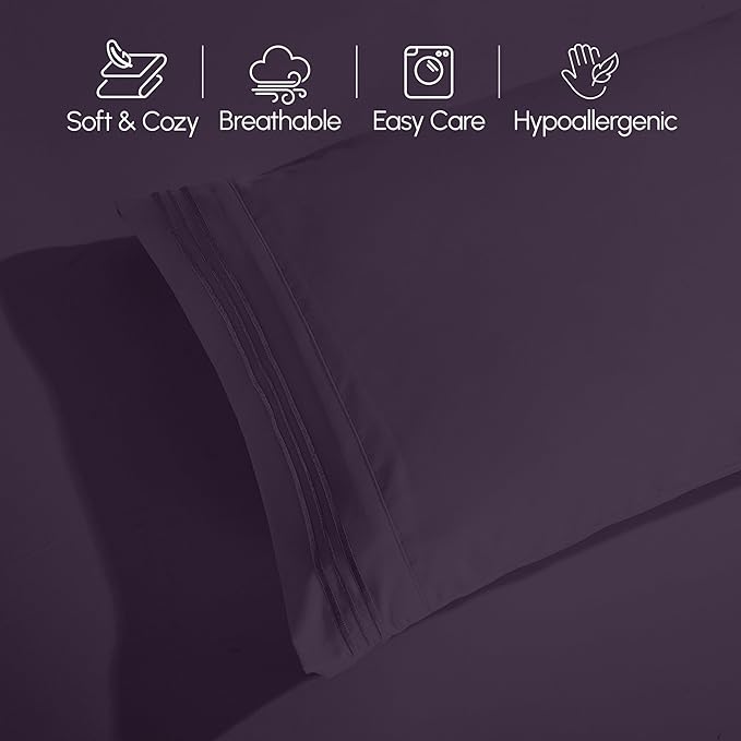Elegant Comfort Luxury 1500 Premium Hotel Quality Microfiber 4-Piece Sheet Set - Soft, All Around Elastic 18-24 Inches Deep Fitted Sheet - Extra Deep Pocket Sheets, Full, Eggplant-Purple