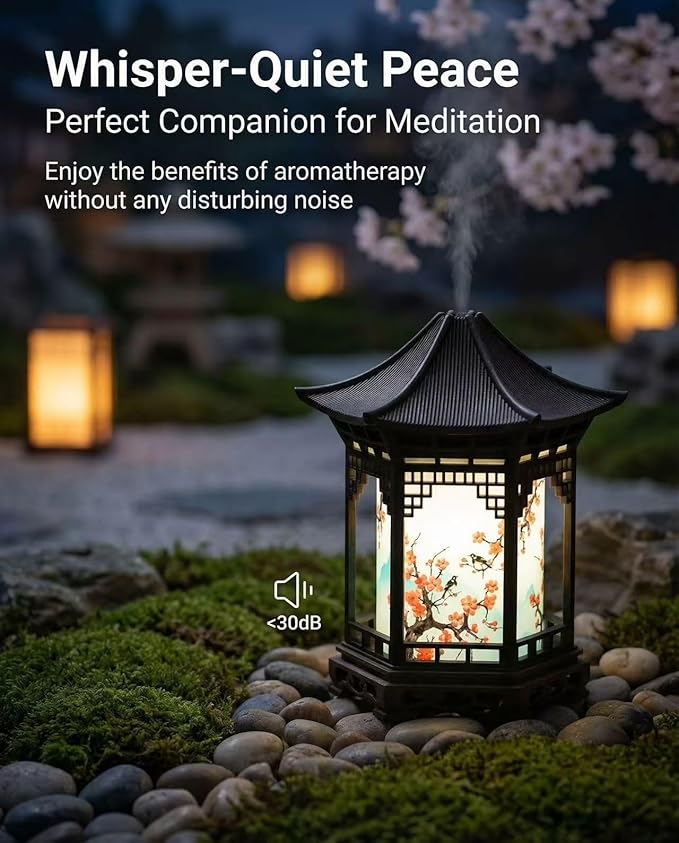 2-in-1 Aroma Diffuser & Night Light - Ultrasonic Essential Oil Diffuser & Cool Mist Humidifier with 2 Modes, Japanese Lantern Style Home Decor Diffuser for Bedroom, Office, Yoga (Dark Color)