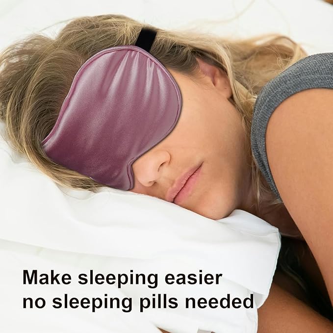 Silk Sleep Mask, Black, Adjustable Strap for Light Blocking, Travel Rest, Puffy Eyes Relief, Single Pack (Pink)