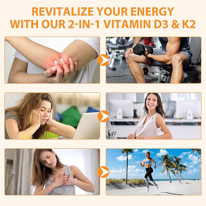 flasture Vitamin D3 K2 Supplement Softgels, 10000 IU VIT D3 + 200 MCG K2 (MK-7) | 2-in-1 Replenish Formula with Coconut Oil, Supports in Calcium Absorption, Easy to Swallow 120 Capsules.