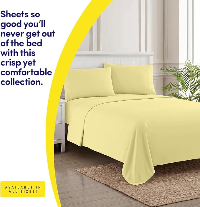 1500 Supreme Collection Full Sheet Sets Pale Yellow - Luxury Hotel Bed Sheets and Pillowcase Set for Full Mattress - Extra Soft, Elastic Corner Straps, Deep Pocket Sheets, Full Pale Yellow