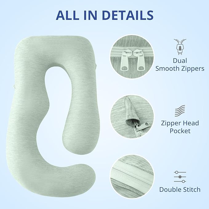 Sasttie Cooling Pregnancy Pillow Cover, 57-inch U Shaped Pregnancy Pillow Case, Fits 55 to 57 Inch Maternity Pillow, Green (No Pillow Insert)